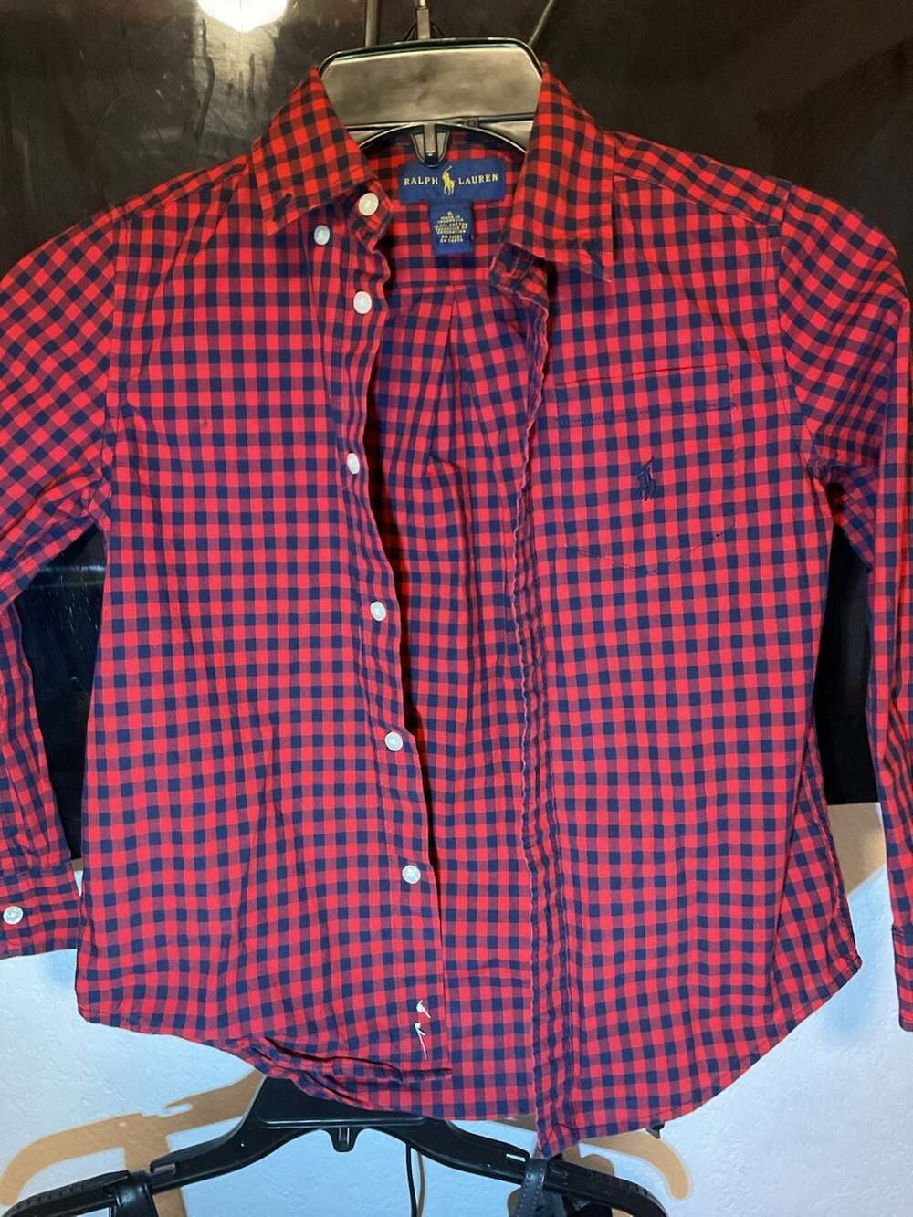 Ralph Lauren Red & Black Gingham Checked Long Sleeve Button-Down Shirt Kids Size